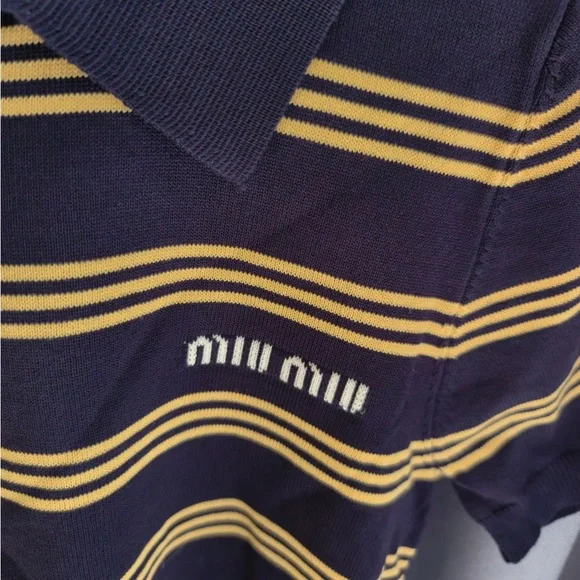 Miu Miu Polo Shirt Blue Yellow Contrast Logo Chic - Picture 3 of 5